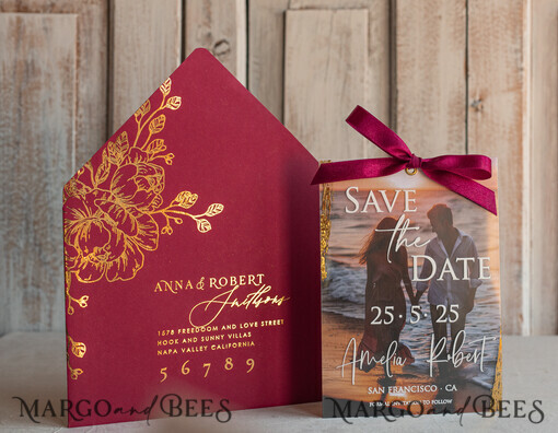 SAVE THE DATES Foto-Vellum-Plexi Callendar Klare Blush Pink Marmor Gold Save the Date Karten mit Foto, Plexi Klare Save Our Dates mit Foto