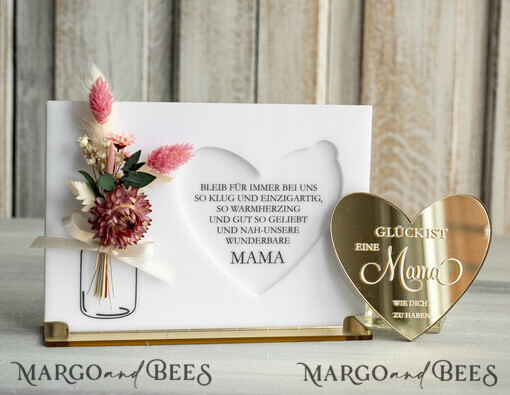 Geschenke zum Muttertag Grußkarten für Mama Acryl-Statuette mit Widmung & Trockenblumen – Muttertagskarte mit Herz Geschenk für Mama zum Muttertag.