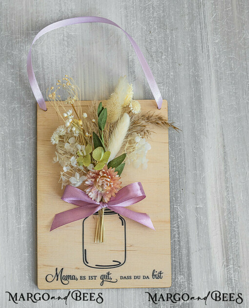 Geschenke zum Muttertag Grußkarten für Mama Holzkarte mit Widmung für Mama – Geschenkbox mit Trockenblumen Geschenk in eleganter Box mit Trockenblumen zum Muttertag  Geschenkidee zum Muttertag
