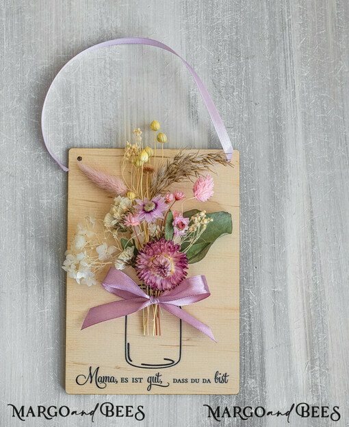 Geschenke zum Muttertag Grußkarten für Mama Holzkarte mit Widmung für Mama – Geschenkbox mit Trockenblumen Geschenk in eleganter Box mit Trockenblumen zum Muttertag  Geschenkidee zum Muttertag