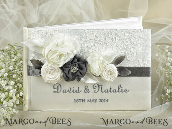 WEDDING GUEST BOOKS Vintage Floral Lace Presonalised Wedding Guest Book, Vintage Wedding Album Elegant Lace Photo Booth Book 01/vin/kwg