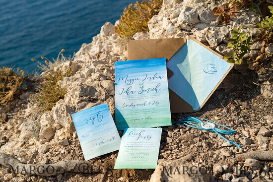 WEDDING INVITATIONS floral / boho / watercolor Watercolor beach Wedding Invitations, Minimalist Watercolor Seaside Wedding Invites, Greek Wedding Cards wih twine and wax seal 02/Bwat/z