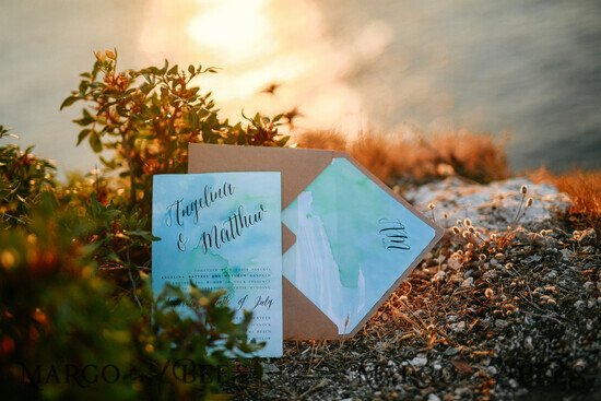 WEDDING INVITATIONS floral / boho / watercolor Watercolor beach Wedding Invitations, Minimalist Watercolor Seaside Wedding Invites, Italian Wedding Cards 03/Bwat/z