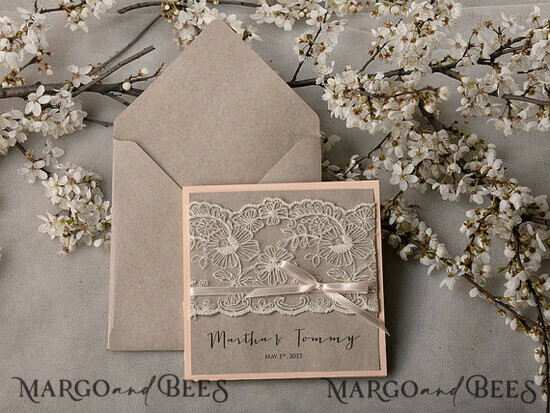 WEDDING INVITATIONS vintage lace/ rustic lace Exceptional wedding invitations, vintage lace invites 43/laceW/z