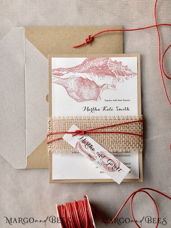 WEDDING INVITATIONS passport to love/ beach wedding invites  Beach Wedding invitations Seashells Wedding Invites destination wedding Cards with  burlap belly band  02/bm/z