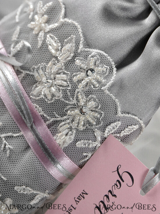 HOCHZEITSGESCHENKE Geschenktüten aus Satin und Spitze romantische Hochzeitsgeschenke, Saltin Spitzenbeutel 18/st/bg