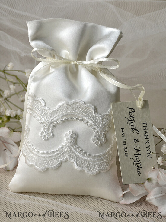 HOCHZEITSGESCHENKE Geschenktüten aus Satin und Spitze Hochzeits-Dankeschön-Geschenke, Vintage-Spitzen-Satinbeutel 19/st/bg