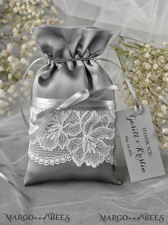 HOCHZEITSGESCHENKE Geschenktüten aus Satin und Spitze Hochzeitsgeschenkideen, Vintage Spitze Satin Beutel 22/st/bg