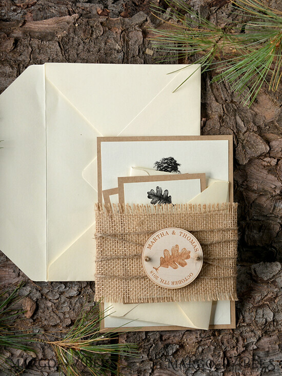 WEDDING INVITATIONS forest / Mountains / woodland theme Elegant Wedding invitations, wooden invites 06/wood/z