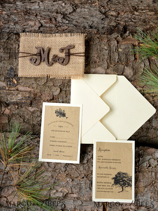WEDDING INVITATIONS forest / Mountains / woodland theme Personalised wedding invitation, natural rustic stationery 09/wood/z
