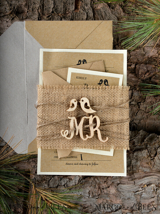 WEDDING INVITATIONS forest / Mountains / woodland theme Elegant Wedding invitations, rustic wood stationery 13/wood/z