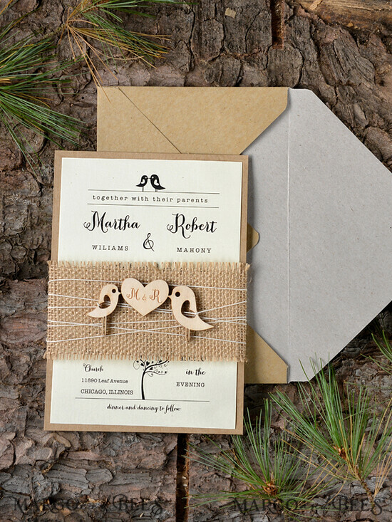 WEDDING INVITATIONS forest / Mountains / woodland theme Bespoke wedding invitations, rustic invites 14/wood/z