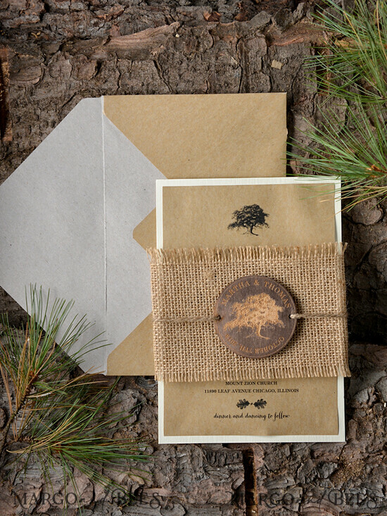 WEDDING INVITATIONS forest / Mountains / woodland theme Stylish wedding invitation, country barn stationery 16/wood/z