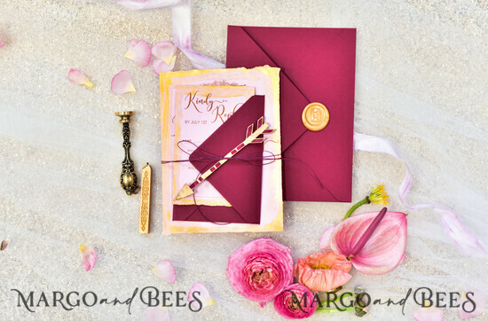 WEDDING INVITATIONS gold / rose gold / silver / glitter Marsala nad Gold Wedding Invitations, Indian Wedding Cards, Boho Glamour Wedding stationery 01/boH/z