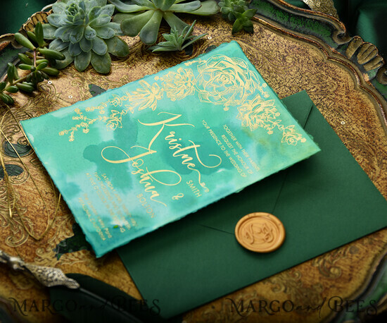 WEDDING INVITATIONS gold / rose gold / silver / glitter Elegant wedding invitation suite, greenery gold stationery, Luxury watercolor wedding cards, Gold and green wedding invites 01/gw/z