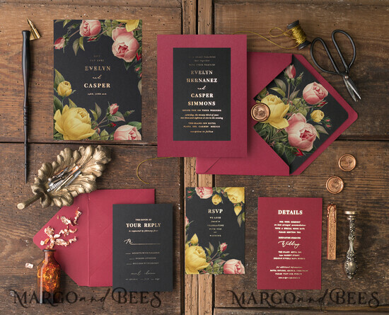 WEDDING INVITATIONS gold / rose gold / silver / glitter Luxory Gold Wedding invitations , Vintage wedding invitation suite , mauve burgundy wedding cards 03/Gvin/z