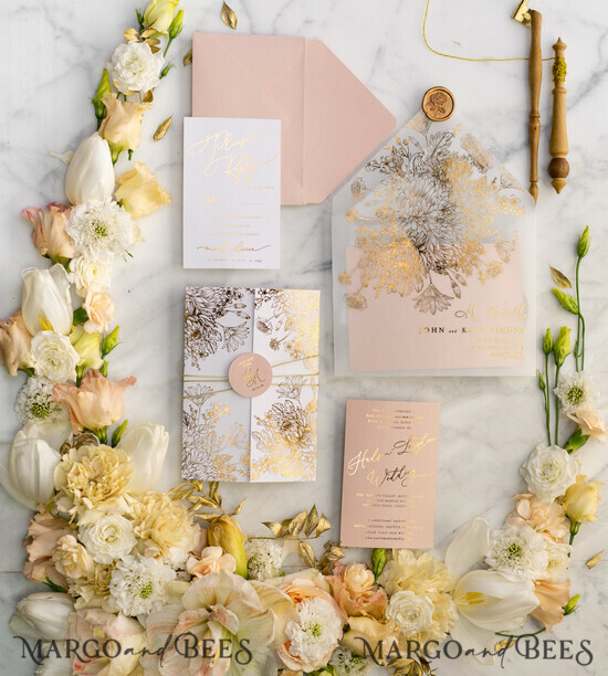 WEDDING INVITATIONS gold / rose gold / silver / glitter Rose Gold Luxury Wedding Invitations PocketFold Glitter Invites , Vellum Envelope and Blush Pink Tag 1/frameG/z