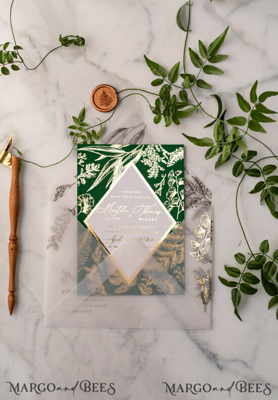 WEDDING INVITATIONS gold / rose gold / silver / glitter Luxory gold Wedding Invitations, green and Gold Elegant Wedding Stationery, greenery Elegant Wedding Invitations Suite 2/romb/z