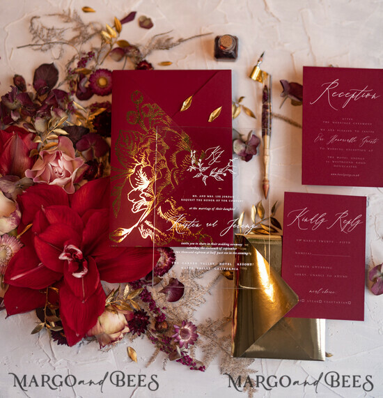 WEDDING INVITATIONS gold / rose gold / silver / glitter Marsala wedding invitation Suite, Luxory Indian Red and Gold Wedding Cards, Pocket Wedding Invites with burgundy envelope 2/PAZGOL/z