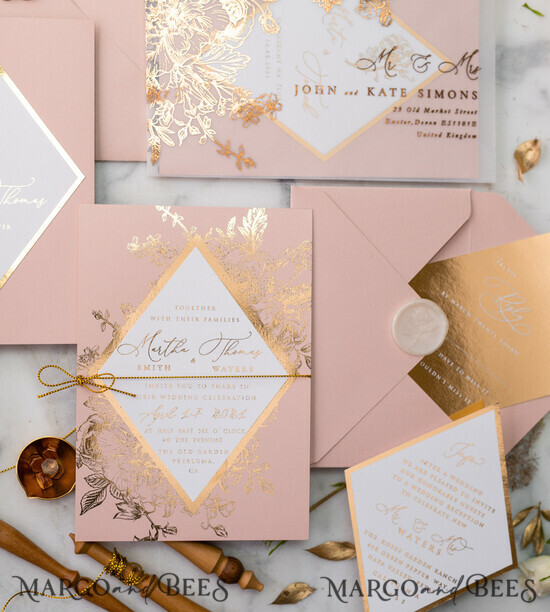 WEDDING INVITATIONS gold / rose gold / silver / glitter Luxory gold Wedding Invitations, Vinatge Roses Elegant Wedding Stationery, Pink Elegant Wedding Invitations Suite 2/frameG/z