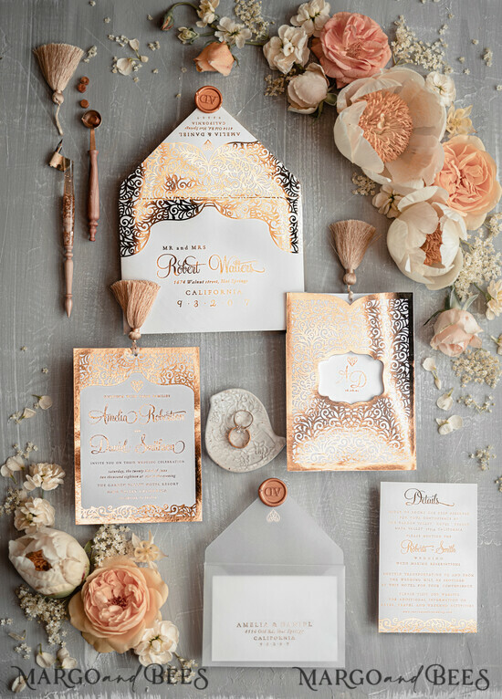 WEDDING INVITATIONS gold / rose gold / silver / glitter Elegant wedding invitation Suite, Luxury Arabic Gold Wedding Cards, Pocket Wedding Invites with Gold Tassel 1/goldar/z