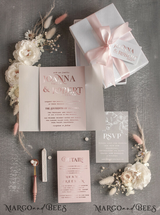 WEDDING INVITATIONS gold / rose gold / silver / glitter blush wedding invitations in Box white velvet box Wedding Invites with Rose Gold letters 02/velboxgold/z