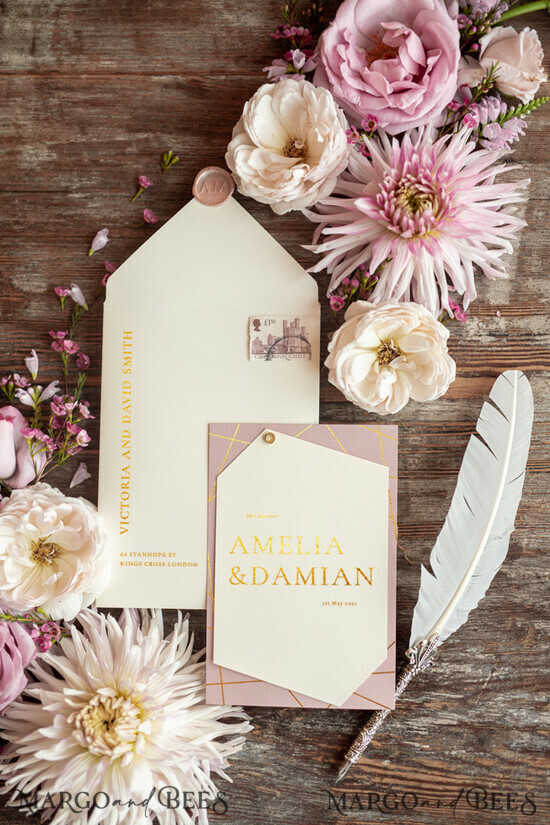 WEDDING INVITATIONS gold / rose gold / silver / glitter Geometric wedding invitation Suite, blush Pink Gold Wedding Cards, gold Modern Wedding Invites, Blush Pink and Ivory 2/goldz/z