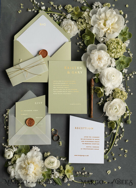 WEDDING INVITATIONS gold / rose gold / silver / glitter Luxury Gold Foil Wedding Invites, Elegant Sage Green Wedding Invites, Glamour Golden Shine Wedding Invitation Suite, Geometric Wedding Cards 1/goldz/z