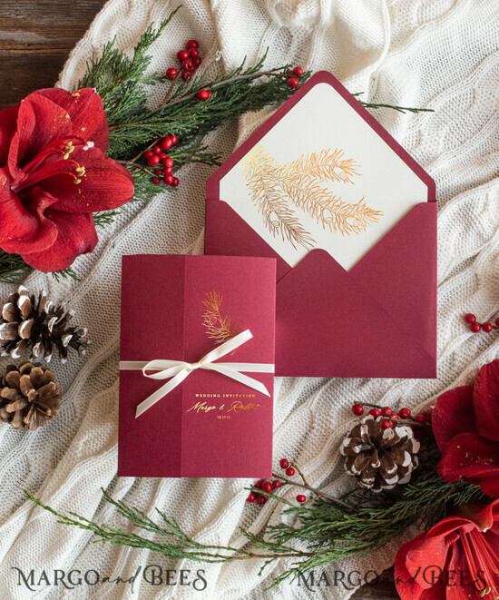 WEDDING INVITATIONS gold / rose gold / silver / glitter Christmas Wedding invitations winter time marsala gold lettering Wedding Cards, Pocketfold Xmas Wedding Invites 1/goldx/z