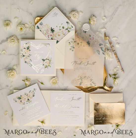 WEDDING INVITATIONS gold / rose gold / silver / glitter Luxury Gold Foil Wedding Invites, Glamour Golden Shine Wedding Invitations, Elegant Nude Pocketfold Wedding Cards, Bespoke Geometric Wedding Invitation Suite 4/heartG/z