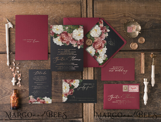 WEDDING INVITATIONS gold / rose gold / silver / glitter Burgundy Gold Wedding Invitations, Luxory Golden Wedding Invitation Suite, Red and Gold Indian Wedding Cards 04/Gvin/z