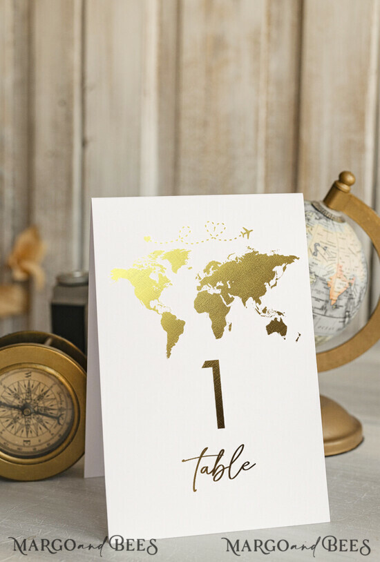 TABLE DECOR SIGNS Beach/marine/ Destionation Wedding Theme Gold Travel Passport Wedding Table Number – Luxury Tent Card, ivory wedding stationery, tent table numbers 022/passgold/tn25