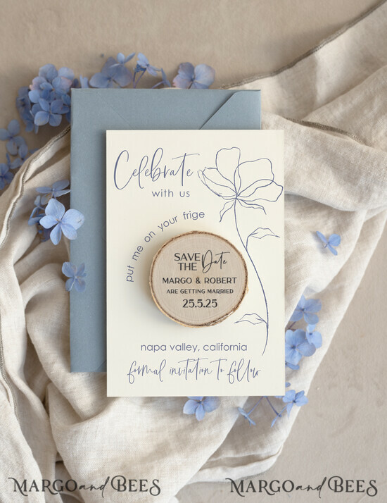 SAVE THE DATES rustic boho magnets Dusty Blue Rustic Save The Date Magnet & Card Modern Craft Save Our Date Wood Magnets Boho save dates Cards wooden slice Magnets floral card 11/okp/std