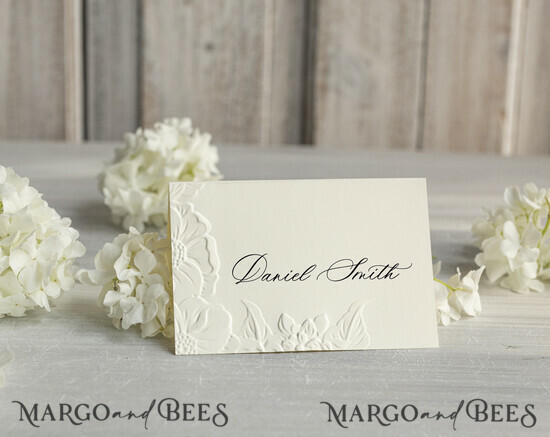 PLACE CARDS / TABLE CARDS Luxury Premium Glitter/ Gold/ Silver/ Rose Gold Elegant Embossed Ivory Wedding Place Cards, Small Table Cards, Tent Cards, Escort Cards, Name Cards, Ecru Table name cards, Personalized wedding decor, Editable Text 01/em3DRW/w25