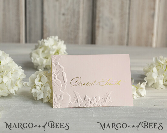 PLACE CARDS / TABLE CARDS Luxury Premium Glitter/ Gold/ Silver/ Rose Gold Elegant Embossed Blush Wedding Place Cards, Small Table Cards with Gold Foil Border, Tent Cards, Escort Cards, Name Cards, Ecru Table name cards, Personalized wedding decor, Editable Text 02/em3DRWzl/w25