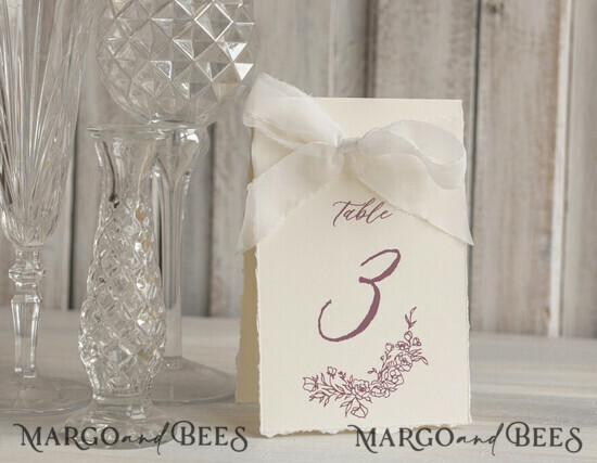 TABLE DECOR SIGNS glitter Elegant Hand Torn Edge with silk ribbon Wedding Table Number – Luxury Vintage Ivory Tent Card 23/Desu/tn25