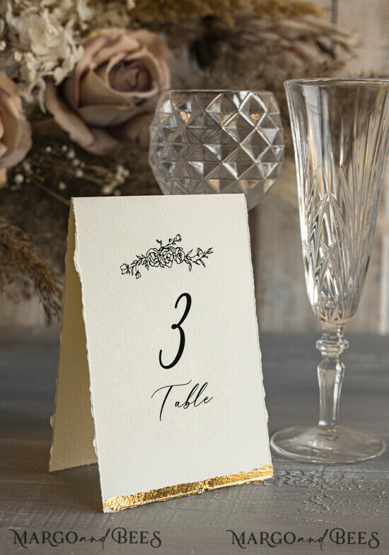 TABLE DECOR SIGNS glitter Elegant Hand Torn Edge with gold foil border Wedding Table Number – Luxury Ivory Tent Card 14/Desu/tn25