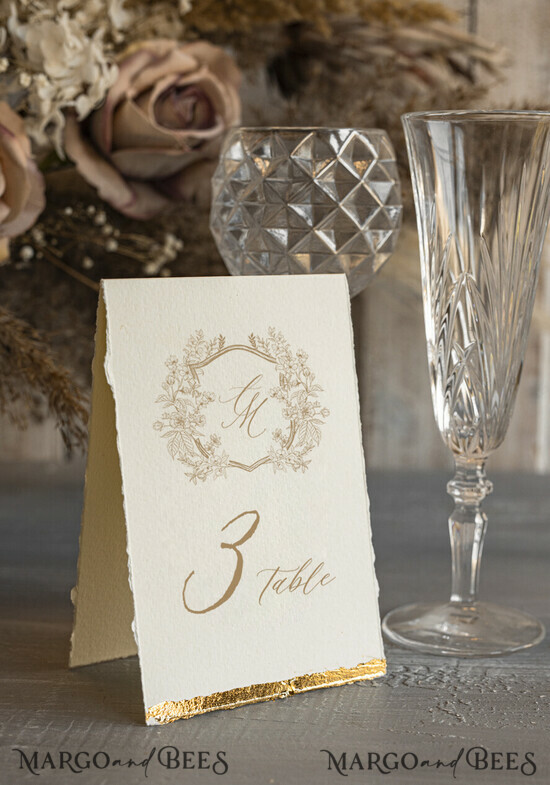TABLE DECOR SIGNS glitter Elegant Hand Torn Edge with gold foil border Wedding Table Number – Luxury Ivory Tent Card 11/Desu/tn25