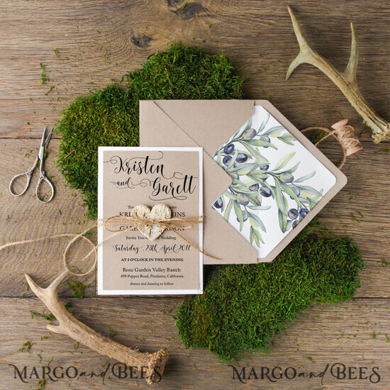 WEDDING INVITATIONS Modern Invites Floral Cards Tuscany Wedding Invitations Olive Branch Invites Personalized Eco Craft Stationery fot Italian Wedding 08/BCC/z