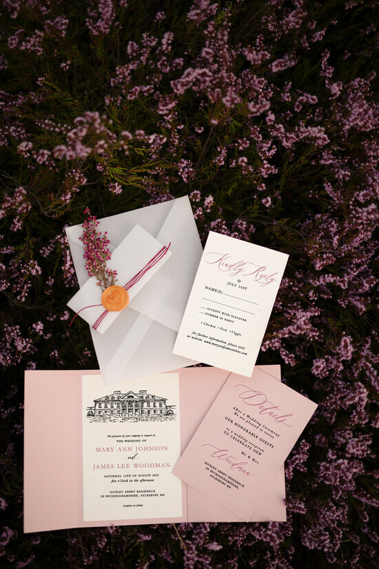 WEDDING INVITATIONS Modern Invites Floral Cards Elegant Blush Pink Wedding Invitations, Minimalistic Custom Venue Sketch Wedding Invites, Delicate Wedding Cards With Heather, Modern Wedding Invitation Suite 02/heathervenue/z