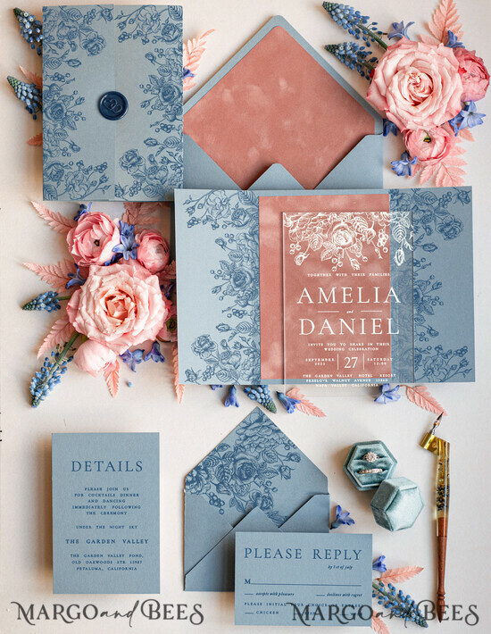 WEDDING INVITATIONS Modern Invites Floral Cards Velvet Blush Pink Modern Wedding invitations Acrylic, Ice blue end pink wedding invitations, Acrylic wedding invitations, Luxury Blush Pink Velvet Wedding Invitations 04/velLak/z