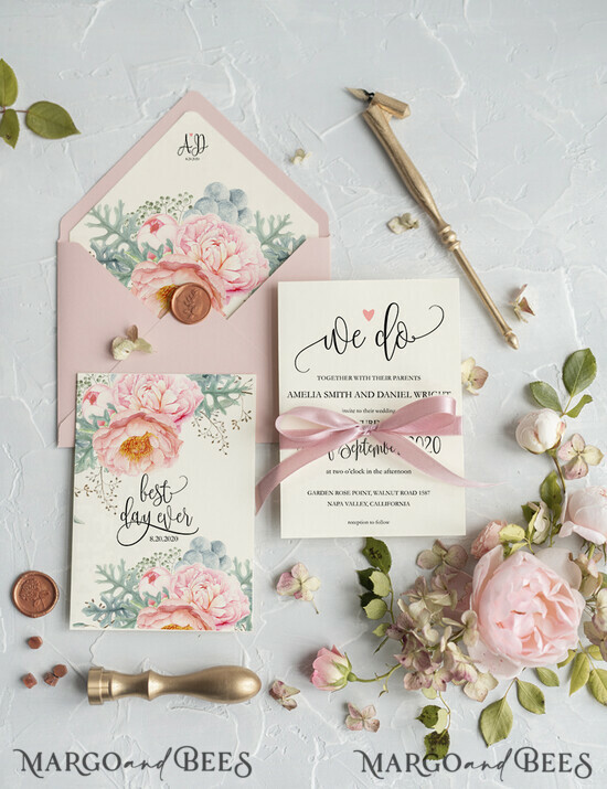 WEDDING INVITATIONS Modern Invites Floral Cards Blush pink wedding invitations, blush pink wedding, blush pink wedding cards, floral wedding invitations, floral wedding, floral wedding accessories, floral wedding stationery, ecru wedding invitations, blush pink and ecru wedding invitations, pink ribbon, pink bow, peony wedding invitations, peonies, romantic wedding invitations, floral envelope liner, spring wedding invitations, spring flowers, bohemian wedding invitations, boho wedding 21/GREENPI/z