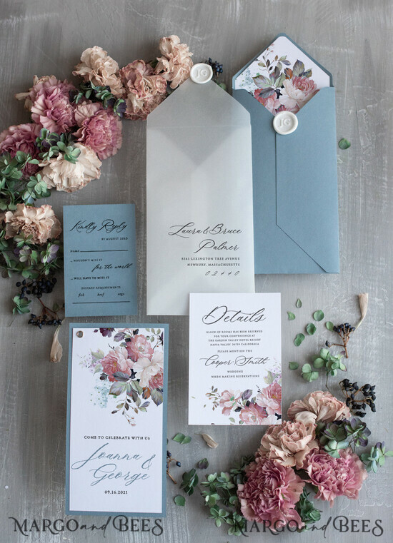 WEDDING INVITATIONS Modern Invites Floral Cards Elegant Dusty Blue Wedding Invitations, Modern Floral Wedding Invites, Delicate And Handmade Wedding Cards, Minimalistic Wedding Stationery 01/bot/z