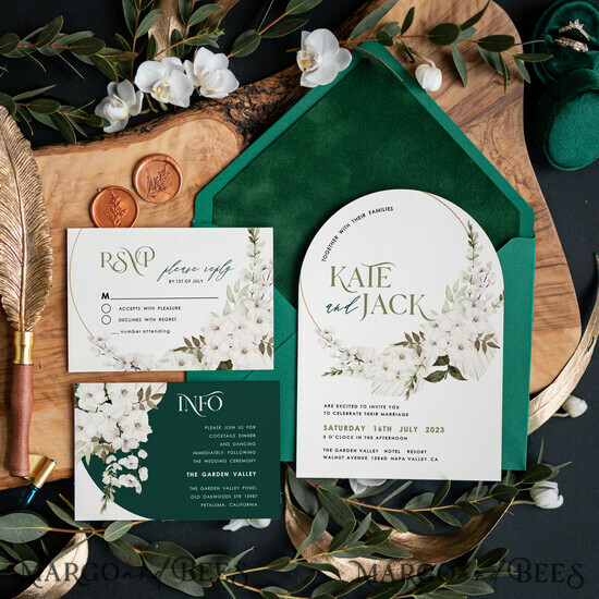 WEDDING INVITATIONS Modern Invites Floral Cards Dark Green Wedding invitation, Modern Boho wedding invitations, Green Velvet Wedding Invitation, Greenery wedding Cards 01/vel/z