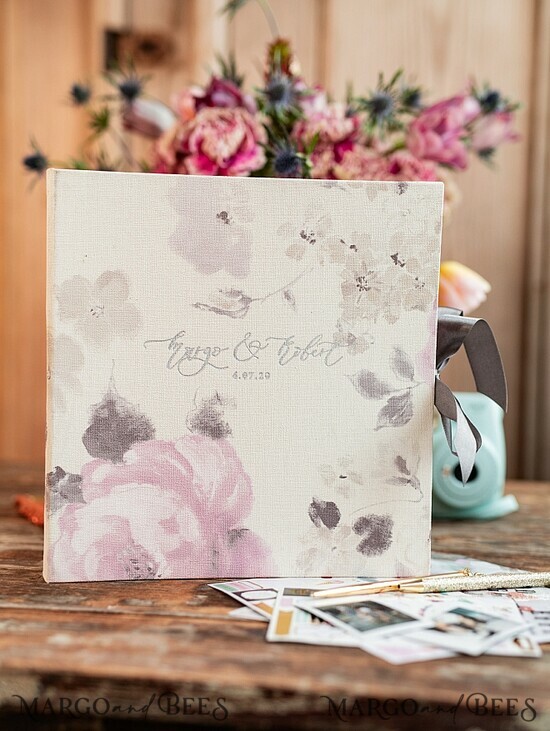 WEDDING GUEST BOOKS Instax Instant Photo Book Luxury Wedding Guest Book, Blush Flowers Personalized Wedding Album • Embossed wedding Photo Booth Book 02/fabricD/kwg