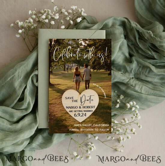 SAVE THE DATES photo magnets Personalised Photo Travel Save the Date Heart Wood Magnet and Card, Wedding Photo Save The Dates Rustic Magnets, Photo Save The Date Cards 05/mTagph/std