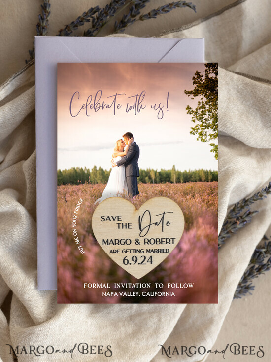 SAVE THE DATES photo magnets Personalised Photo Travel Save the Date Heart Wood Magnet and Card, Wedding Photo Save The Dates Rustic Magnets, Photo Save The Date Cards 06/mTagph/std
