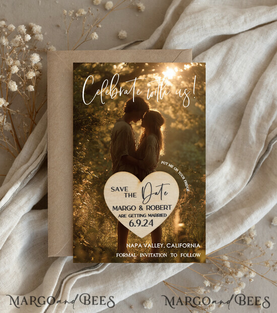 SAVE THE DATES photo magnets Personalised Photo Travel Save the Date Heart Wood Magnet and Card, Wedding Photo Save The Dates Rustic Magnets, Photo Save The Date Cards 04/mTagph/std