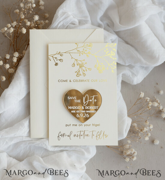 SAVE THE DATES acrylic gold magnets Personalised Gold Acrylic Save the Date Magnet and Card, Gold Wedding Save The Dates Plexi Magnets, Wedding Boho Save The Date Cards 03/goldN/std