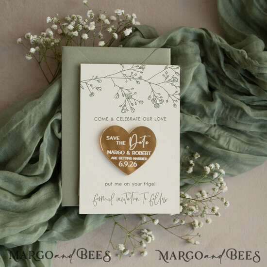 SAVE THE DATES acrylic gold magnets Personalised Gold Acrylic Save the Date Magnet and Card, Gold Wedding Save The Dates Plexi Magnets, Wedding Boho Save The Date Cards 04/goldN/std